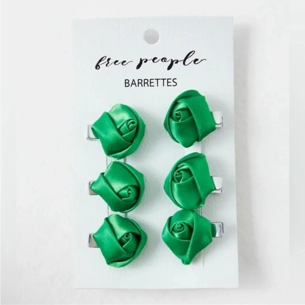Free People Green Rosemary's Rose Set Of 6 Clips NWT